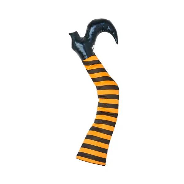 Unbranded 24 in. Standing Witch Leg Halloween Tabletop Decoration, Black and Orange Stripes