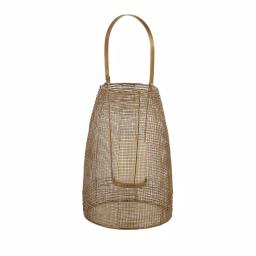 LITTON LANE Large Round Bronze Mesh Metal Lantern Candle Holder with Suspended Glass Hurricane thumbnail 2