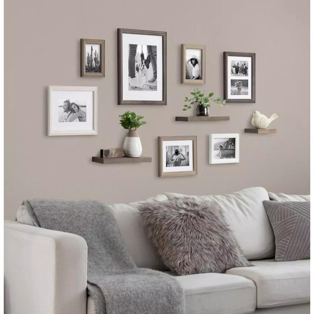 Kate and Laurel Bordeaux Rustic Farmhouse Gallery Wall Frame and Shelf Set, 10-Piece Multi/Gray Wood Collection