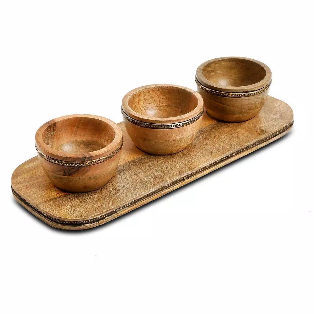 Gibson Elite Pinehurst 3-Piece Wood Condiment Bowls and Tray Set