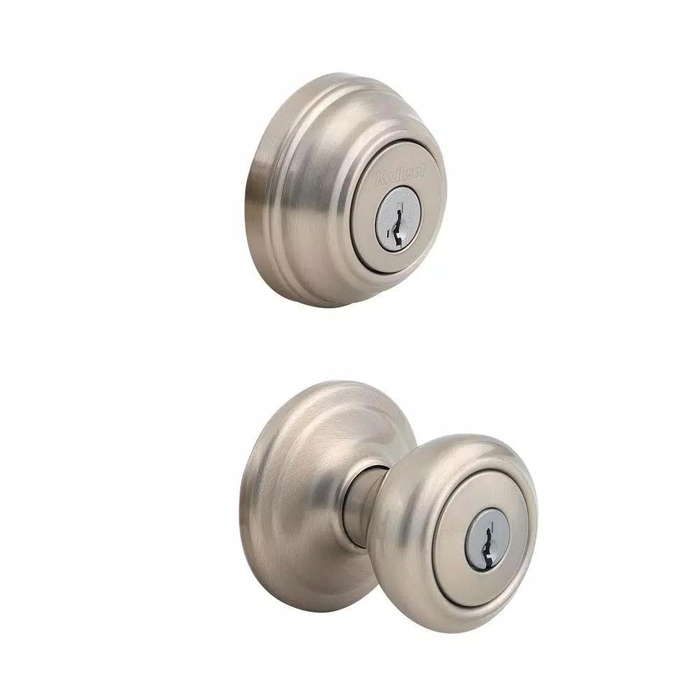 Kwikset Cameron Satin Nickel Entry Door Knob and Single Cylinder Deadbolt Combo Pack with SmartKey