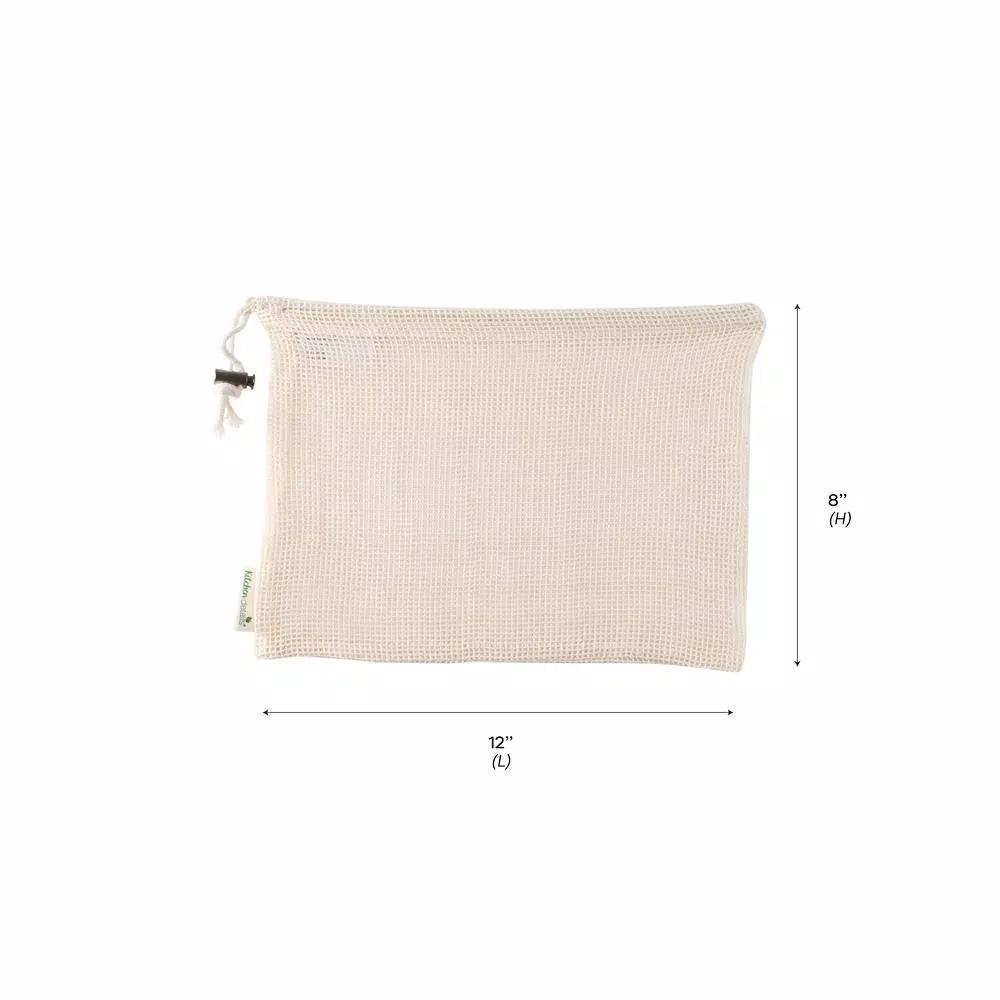 Kitchen Details Natural Cotton Eco Reusable Mesh Produce Bags, 3-Pack