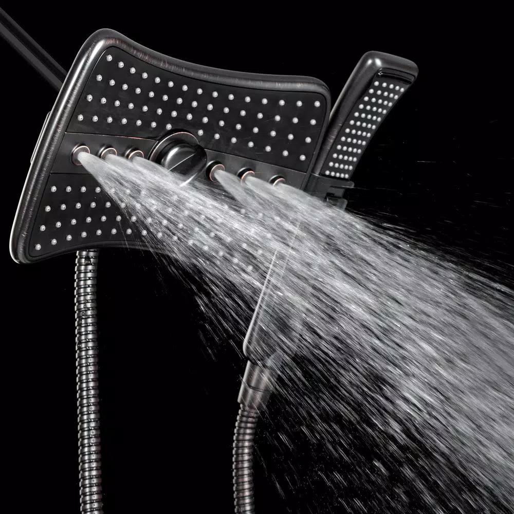 AKDY 9 in. Dual Shower Head and Handheld Wand Combo, 4 Spray Modes, Antique Bronze