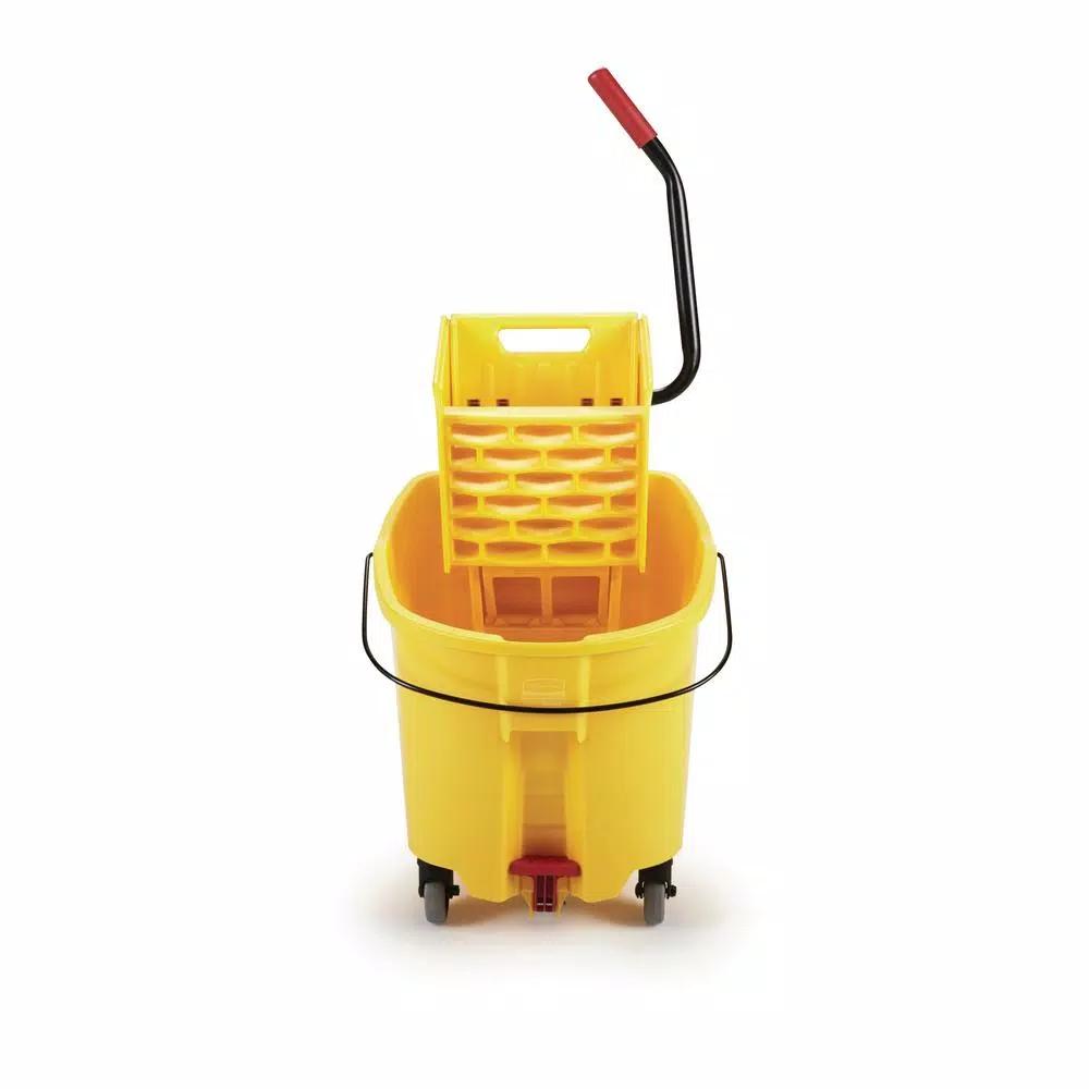 Rubbermaid Commercial Products Rubbermaid WaveBrake 35 Qt. 2.0 Side-Press Mop Bucket with Drain, Yellow
