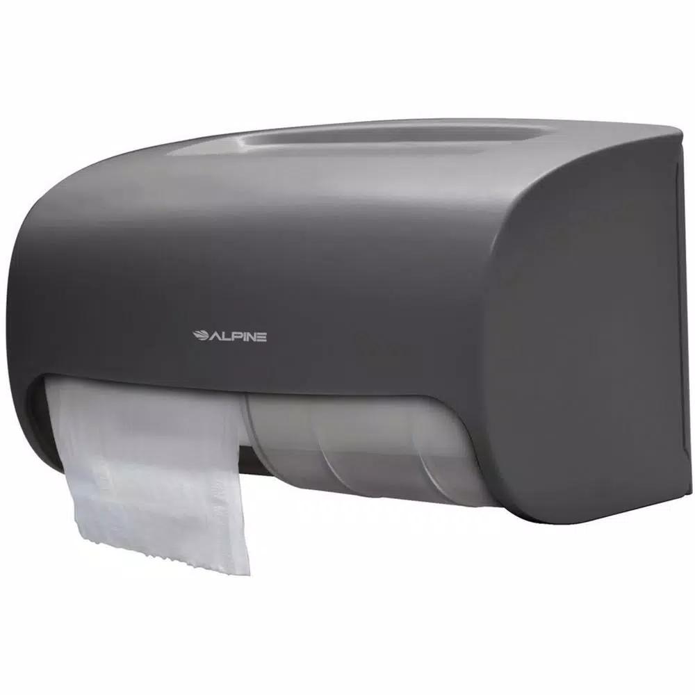 Alpine Industries Double Roll Toilet Paper Dispenser, Gray ABS Plastic