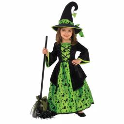 Unbranded Girls Green Witch Halloween Costume with Dress and Pointy Hat - Medium thumbnail 1