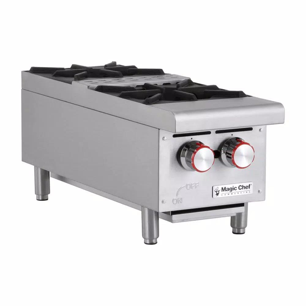 Magic Chef 12 in. Commercial Natural Gas Countertop Hot Plate, 50,000 BTU, Stainless Steel
