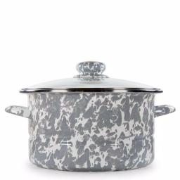 Golden Rabbit 6 qt. Porcelain-Coated Steel Stock Pot with Glass Lid, Grey Swirl thumbnail 1