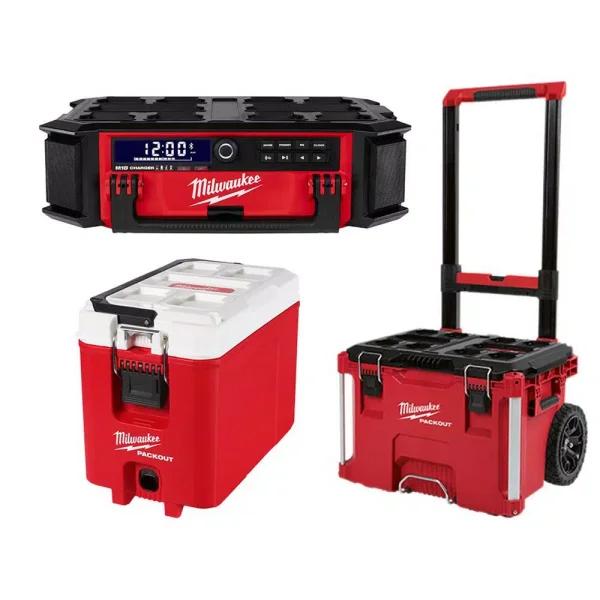 Milwaukee M18 PACKOUT Radio/Speaker with Charger, 22 in. Rolling Tool Box & 16 Qt. Cooler Kit