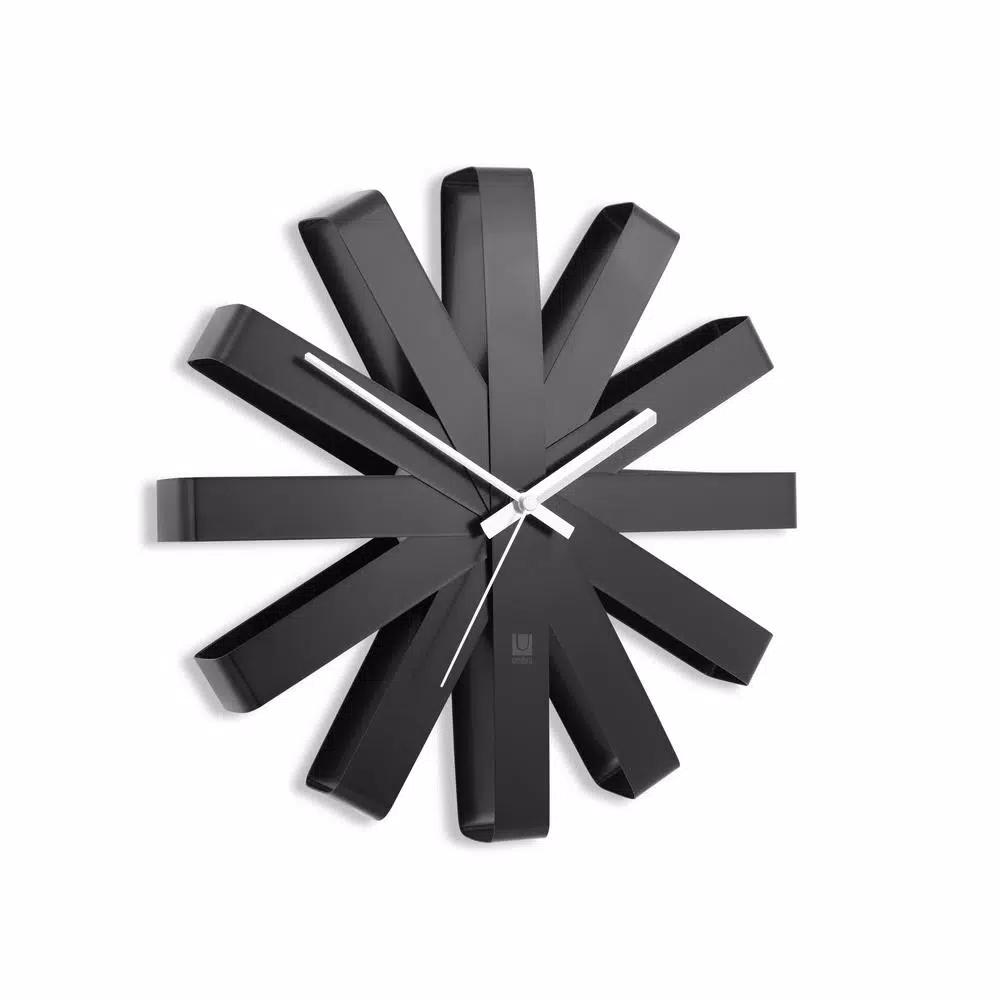 Umbra Ribbon 12 in. Black Metal Wall Clock - Modern Analog Decor