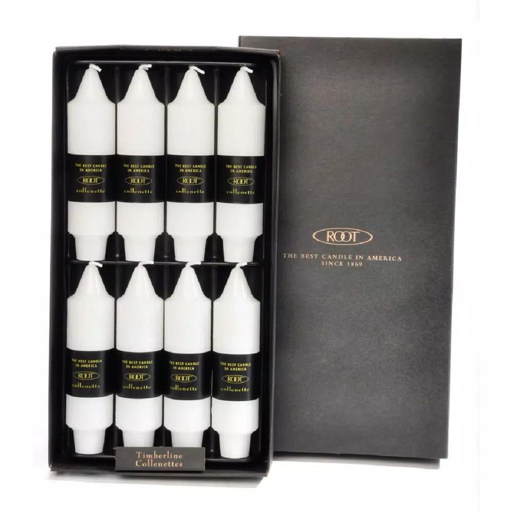 ROOT CANDLES A.I. Root 5 in. Timberline Collenette White Taper Dinner Candles, Box of 8