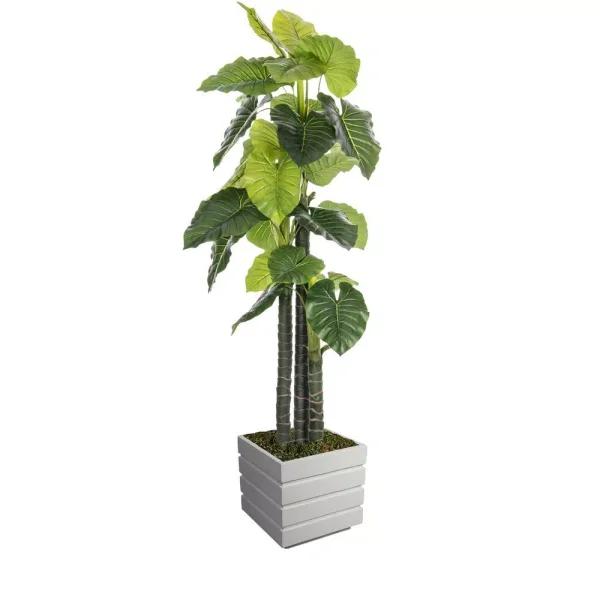 Vintage Home 84 in. Artificial Elephant Ear Plant with White Fiberstone Planter