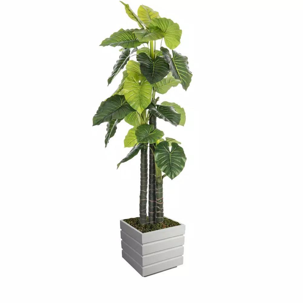 Vintage Home 84 in. Artificial Elephant Ear Plant with White Fiberstone Planter