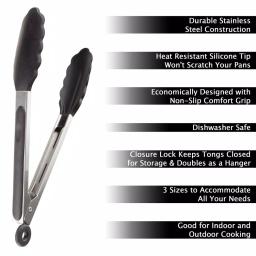 Classic Cuisine Stainless Steel Kitchen Tongs with Silicone Tips, 3-Piece Set thumbnail 3