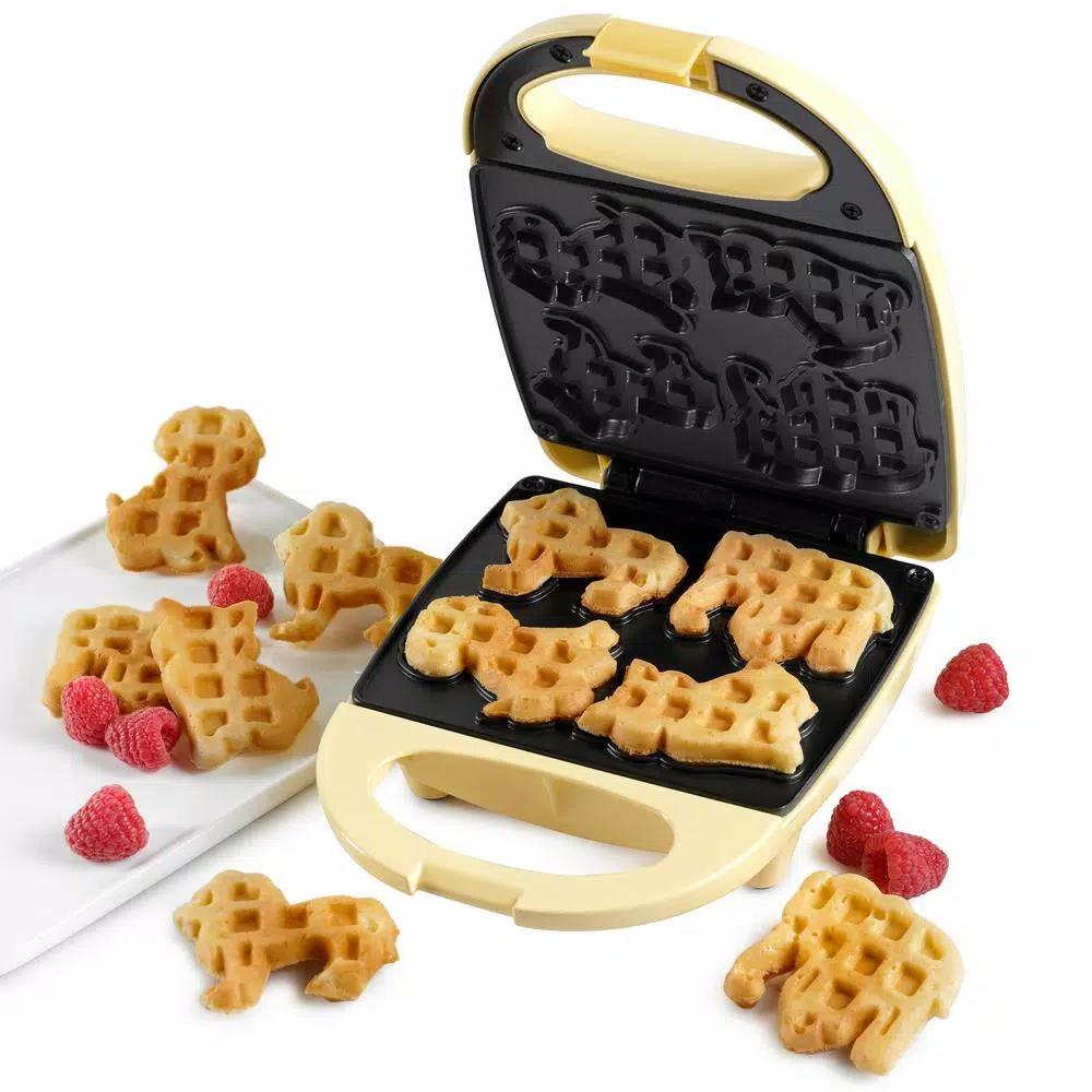 Nostalgia MyMini Circus Animal Waffle Maker, 4-Shape Yellow Waffle Iron