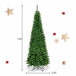Costway 7.5 ft. Pre-Lit Slim Pencil Artificial Christmas Tree with 350 Multi-Color LED Lights thumbnail 5