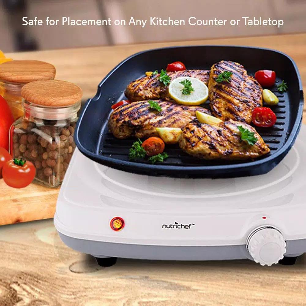 NutriChef White Electric Countertop Hot Plate Buffet Burner with Adjustable Temperature Control