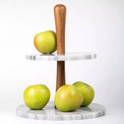 Creative Home 2-Tier Natural Marble and Acacia Wood Cake Dessert Stand, Round Pastry & Fruit Server thumbnail 3
