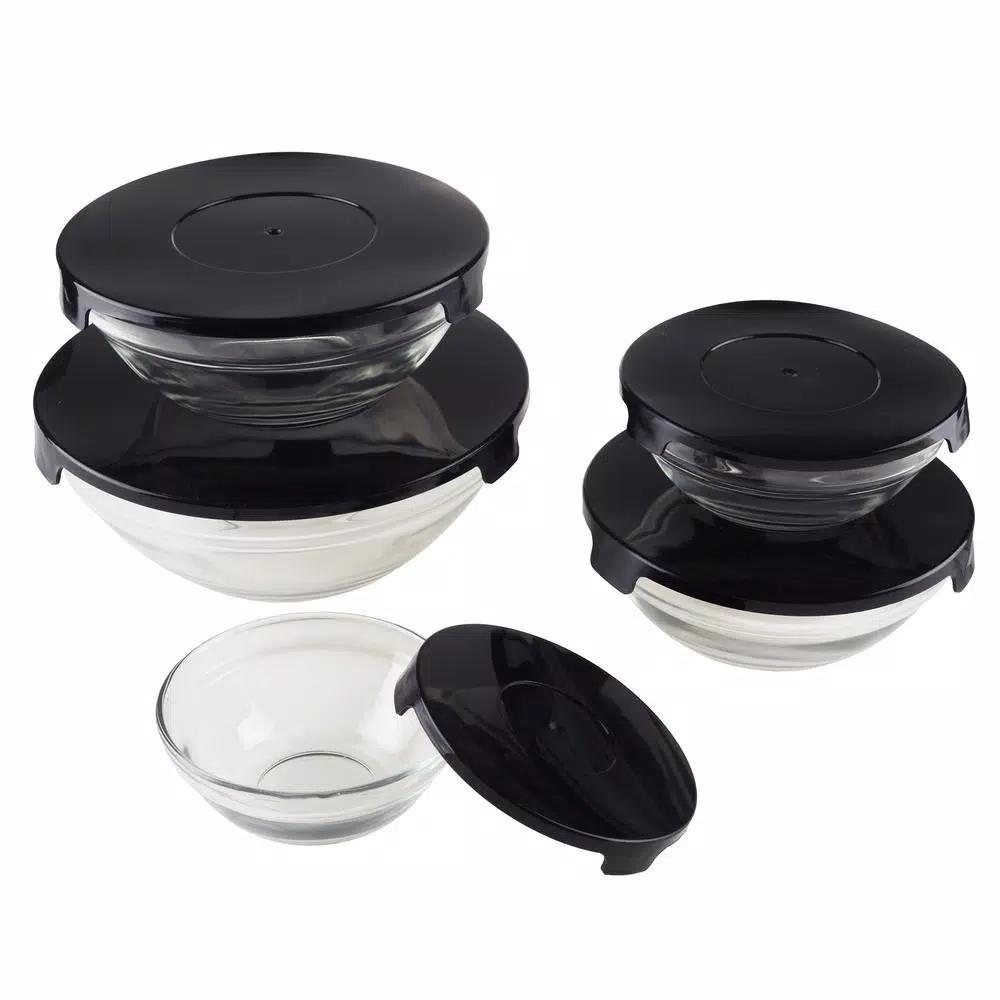 Chef Buddy 10-Piece Glass Bowl Set with Airtight Black Lids