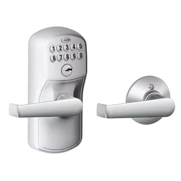 Schlage Elan Satin Chrome Electronic Keypad Door Lever with Plymouth Trim