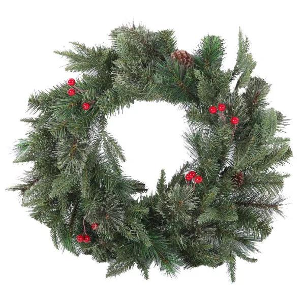 Winsome House 24 in. Artificial Pine and Cedar Wreath with Red Berries and Pinecones