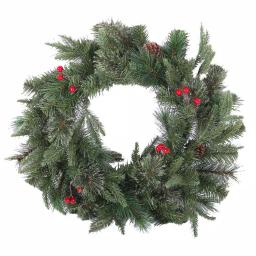 Winsome House 24 in. Artificial Pine and Cedar Wreath with Red Berries and Pinecones thumbnail 1