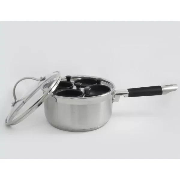 ExcelSteel Professional 4-Cup Stainless Steel Egg Poacher Set with Non-Stick Cups and Silicone Spatula
