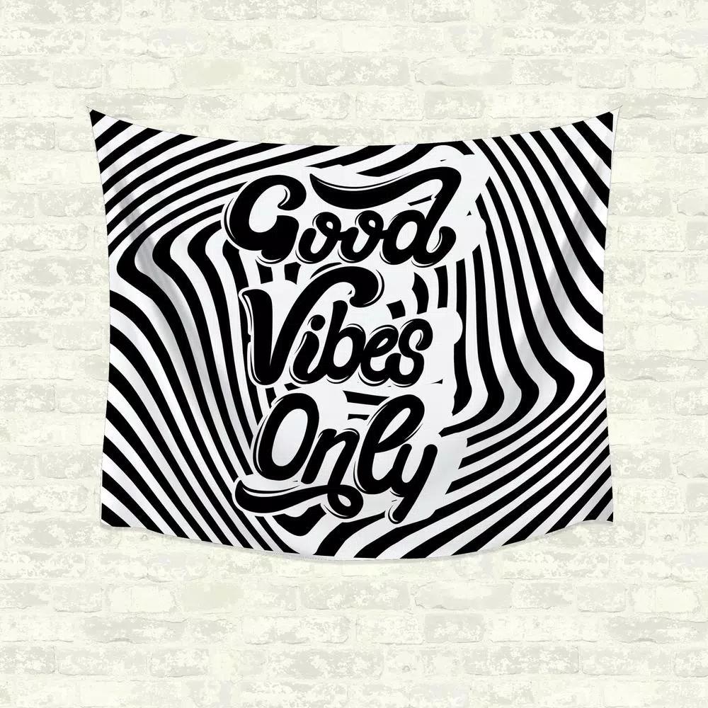 RoomMates Good Vibes Swirl Large Wall Tapestry - Black and White Modern Polyester Decor