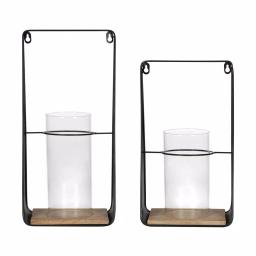Kate and Laurel Blackwell Natural Wood and Black Metal Candle Sconce Set of 2 thumbnail 2