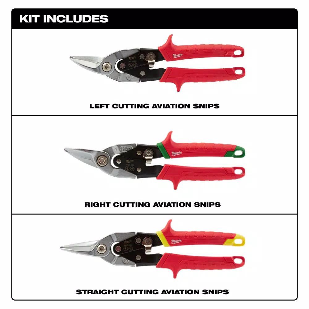 Milwaukee Aviation Snips 3-Pack - Left, Right, and Straight Cut Set