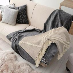 LR Home Fringe Tufted Geometric Cotton Throw Blanket - Beige/Cream thumbnail 4