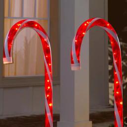 Home Accents Holiday 4 ft. Lighted Candy Cane Pathway Stakes, Set of 3, Red and White Incandescent Lights thumbnail 4