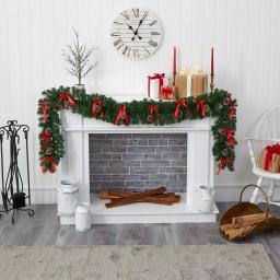 Nearly Natural 9 ft. Pre-lit Artificial Christmas Garland with Bows, Pinecones & 35 LED Lights thumbnail 4