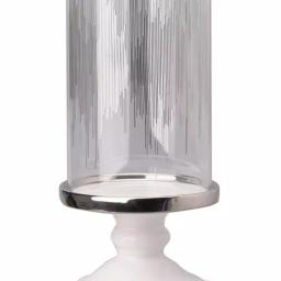 Benjara Admirably Modern Glass Pedestal Candle Holder with Silver Finish thumbnail 3