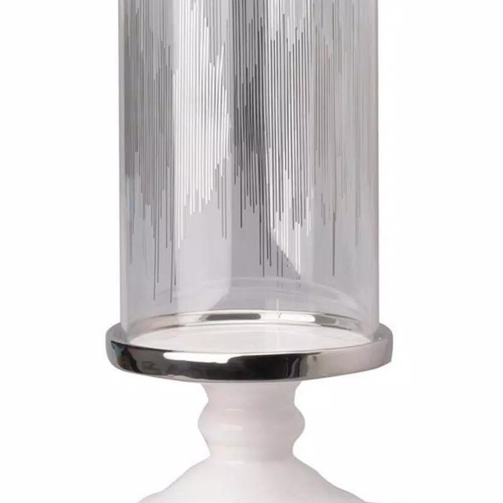 Benjara Admirably Modern Glass Pedestal Candle Holder with Silver Finish