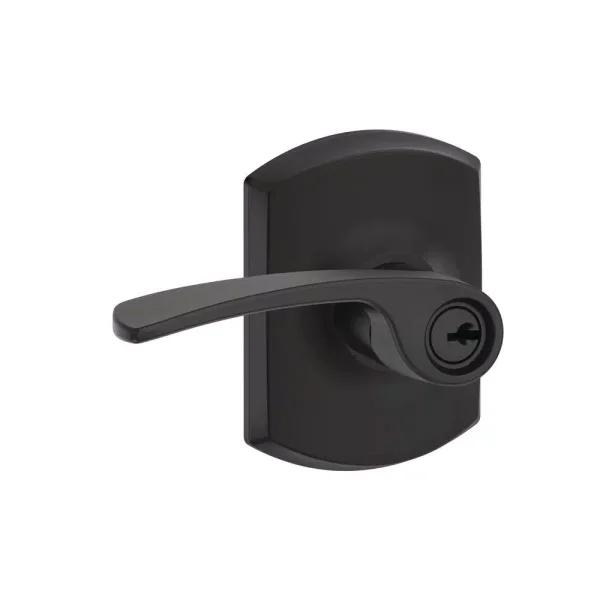 Schlage Merano Matte Black Keyed Entry Door Lever with Greenwich Trim