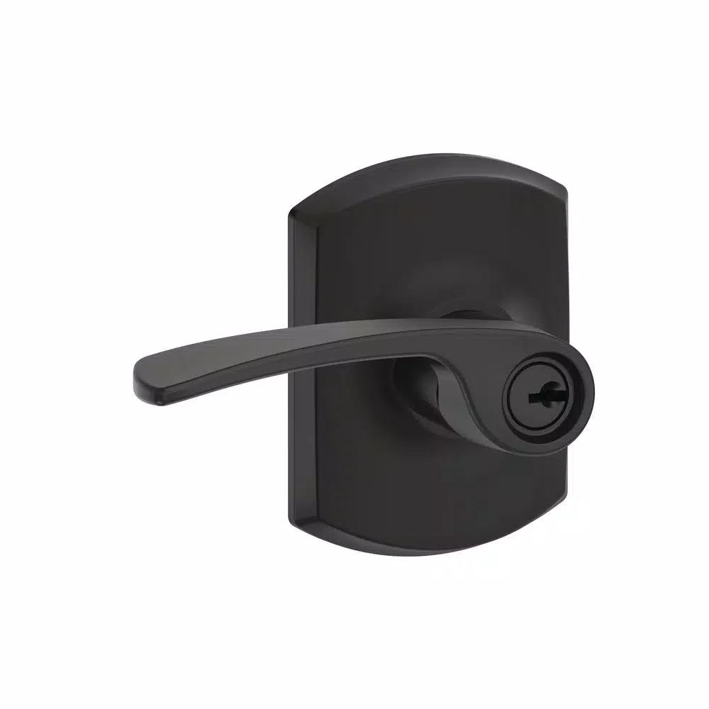 Schlage Merano Matte Black Keyed Entry Door Lever with Greenwich Trim