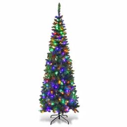 Costway 7.5 ft. Pre-Lit Slim Pencil Artificial Christmas Tree with 350 Multi-Color LED Lights thumbnail 1