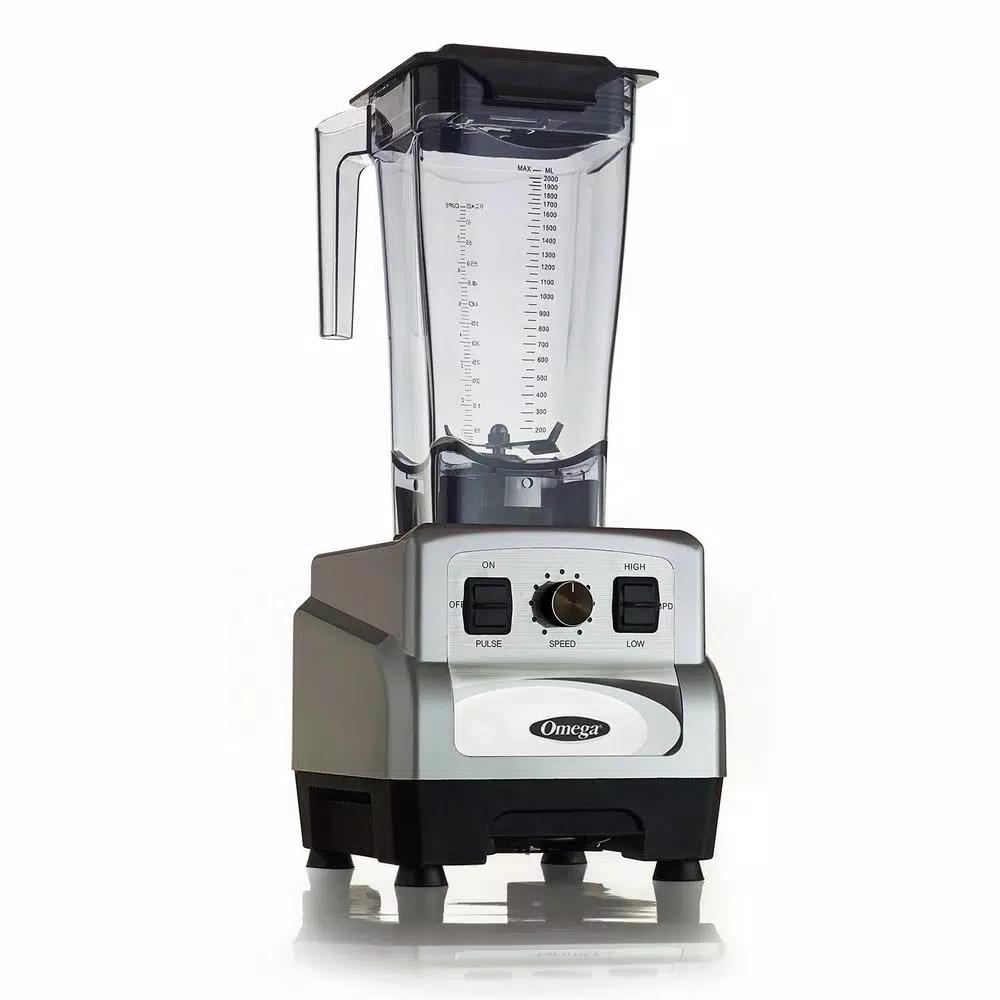 Omega OM6560 3 HP 64 oz. Variable 10-Speed Silver Blender with BPA-Free Tritan Container