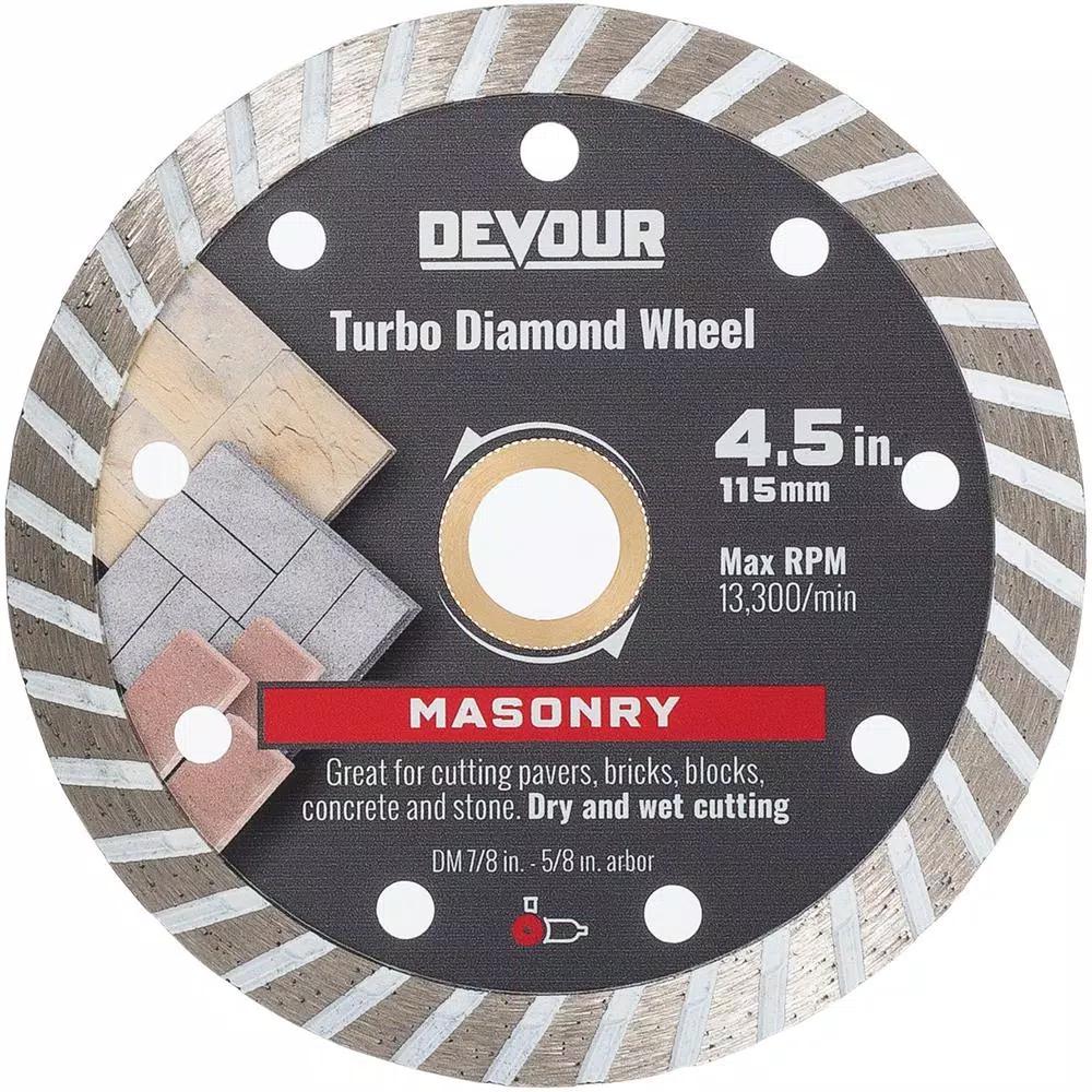 DEVOUR 4.5 in. Turbo Rim Diamond Blade for Masonry, Brick, Concrete & Stone