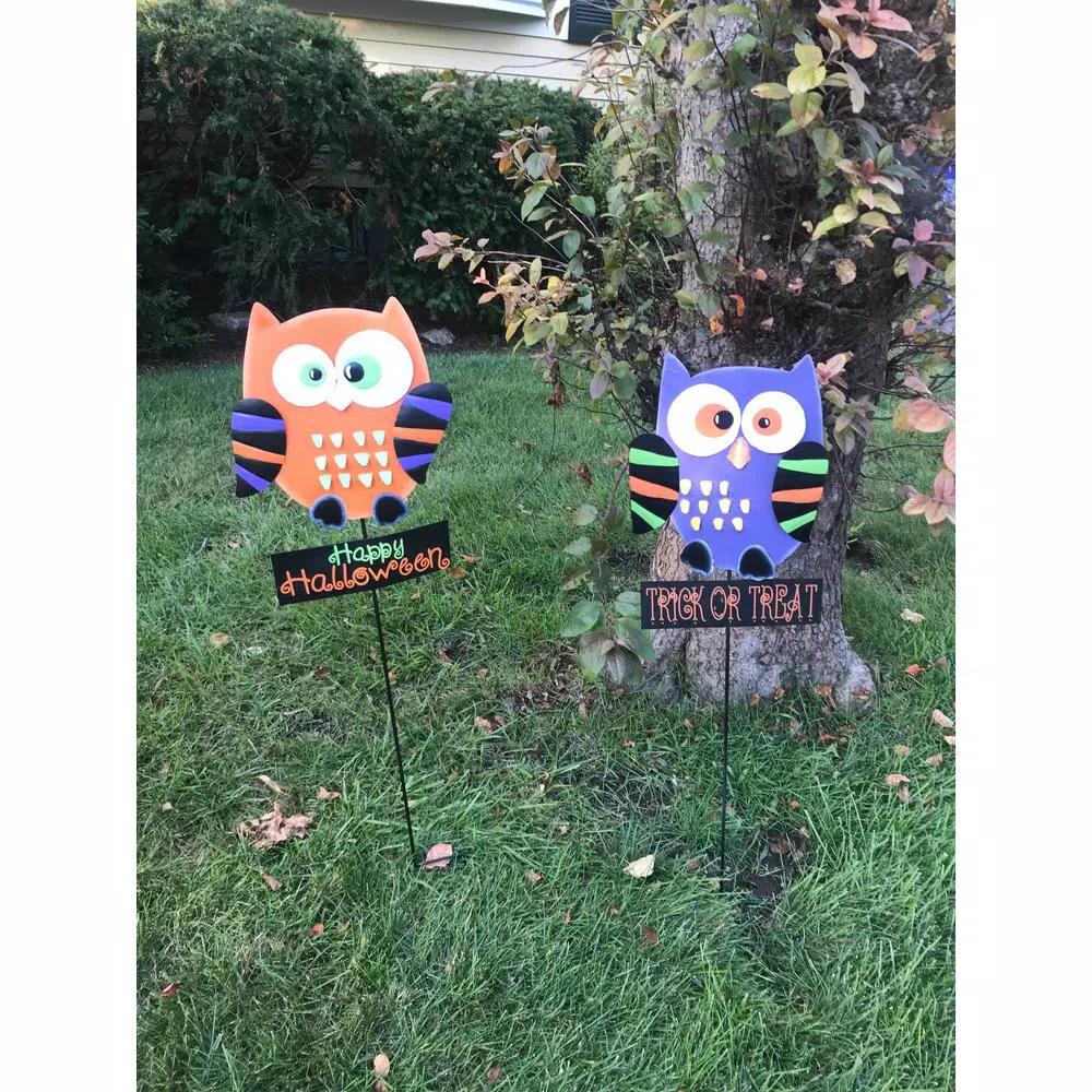 Worth Imports 36 in. Metal Halloween Owl Yard Decoration on Stake (Set of 2)