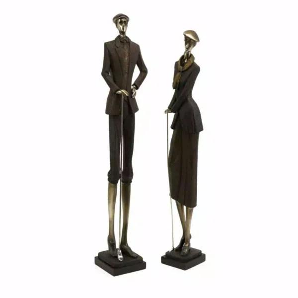 IMAX Vintage Golfer Statuary Set of 2 - Brown Polystone Sculptures