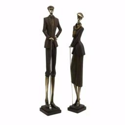 IMAX Vintage Golfer Statuary Set of 2 - Brown Polystone Sculptures thumbnail 1