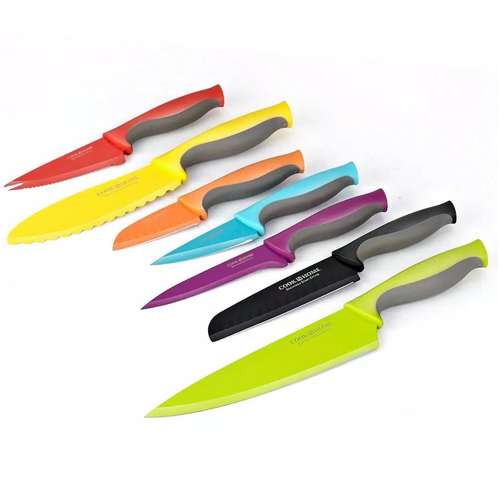 Cook N Home 14-Piece Multicolor Nonstick Carbon Stainless Steel Kitchen Knife Set with Sheaths