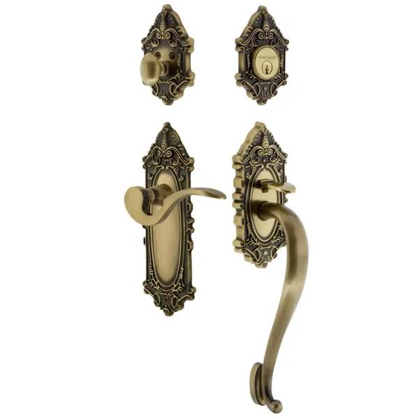 Nostalgic Warehouse Victorian Manor Entry Set - Antique Brass Lever Handle with Single Cylinder Deadbolt
