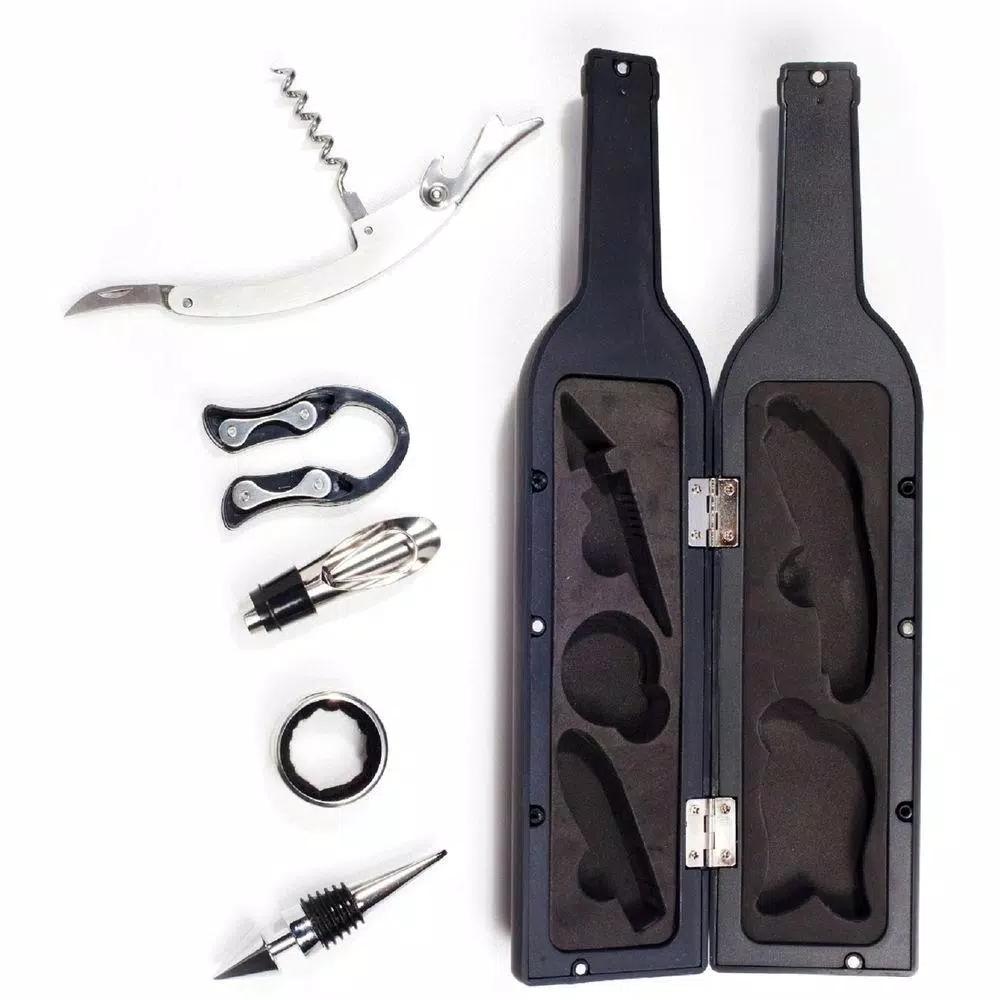 Ozeri 5-Piece Wine Accessory Set - Wine Bottle Shaped Corkscrew & Tool Kit