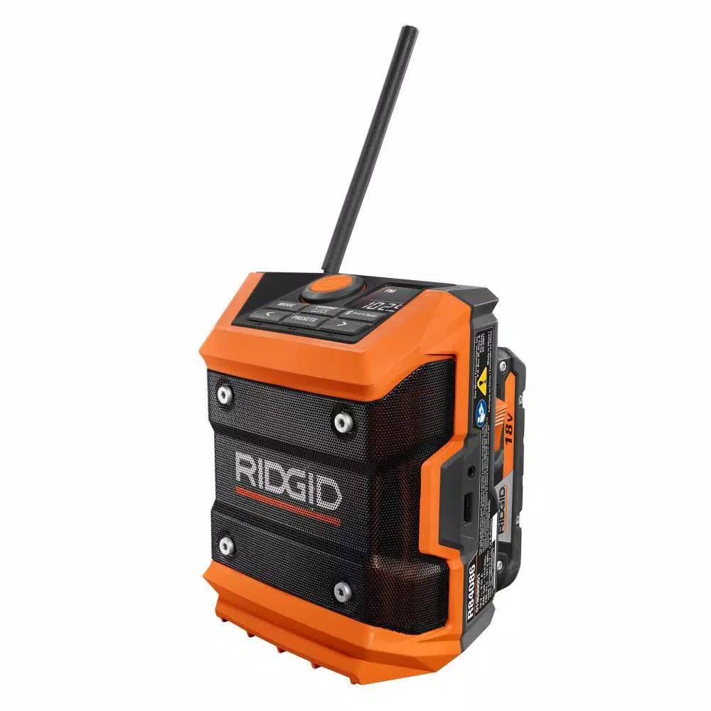 RIDGID 18V Cordless Compact Bluetooth Radio with Radio App, 1.5 Ah Battery & Charger Kit