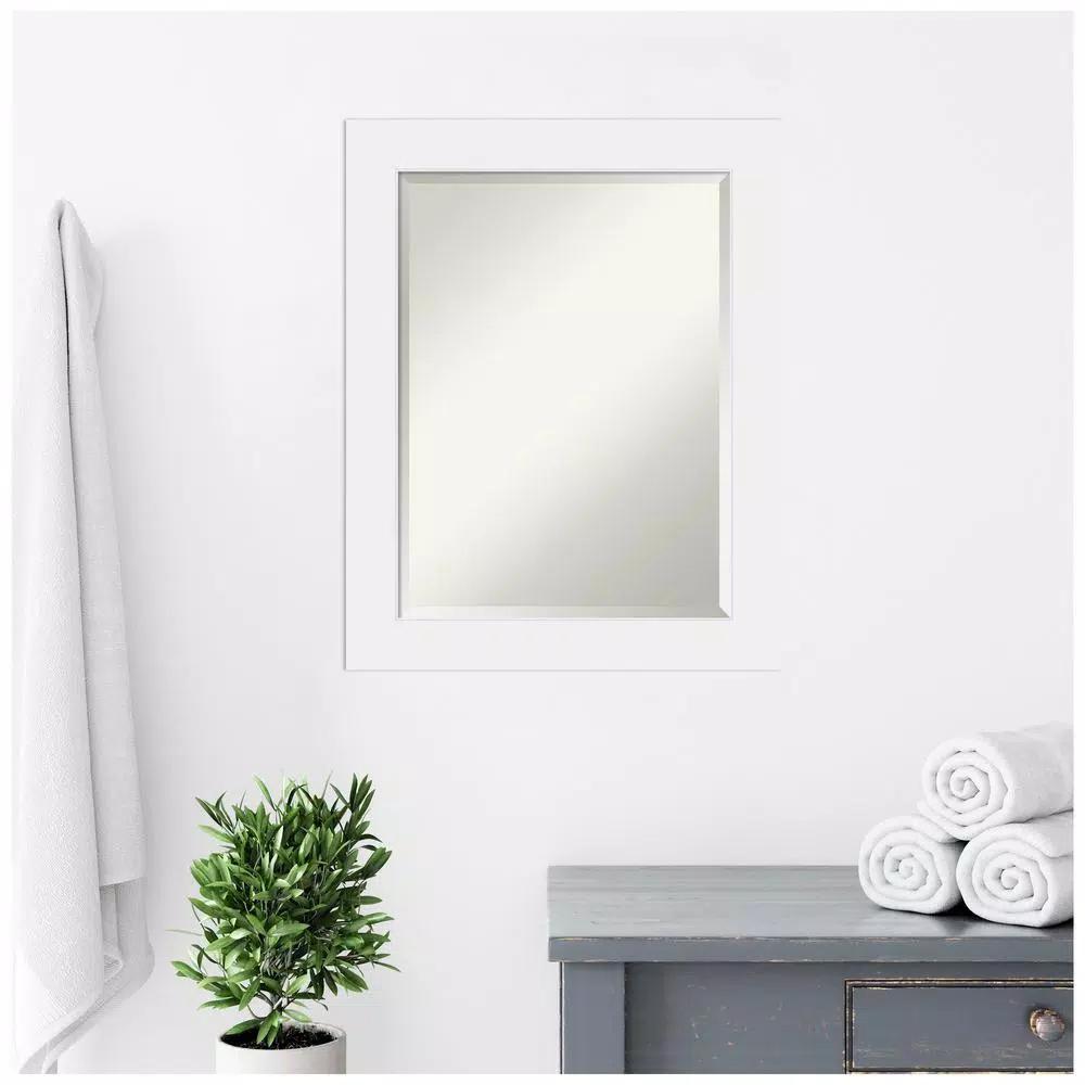 Amanti Art Corvino 23 in. W x 29 in. H Rectangular Beveled Edge Bathroom Vanity Mirror, Satin White Wood Frame