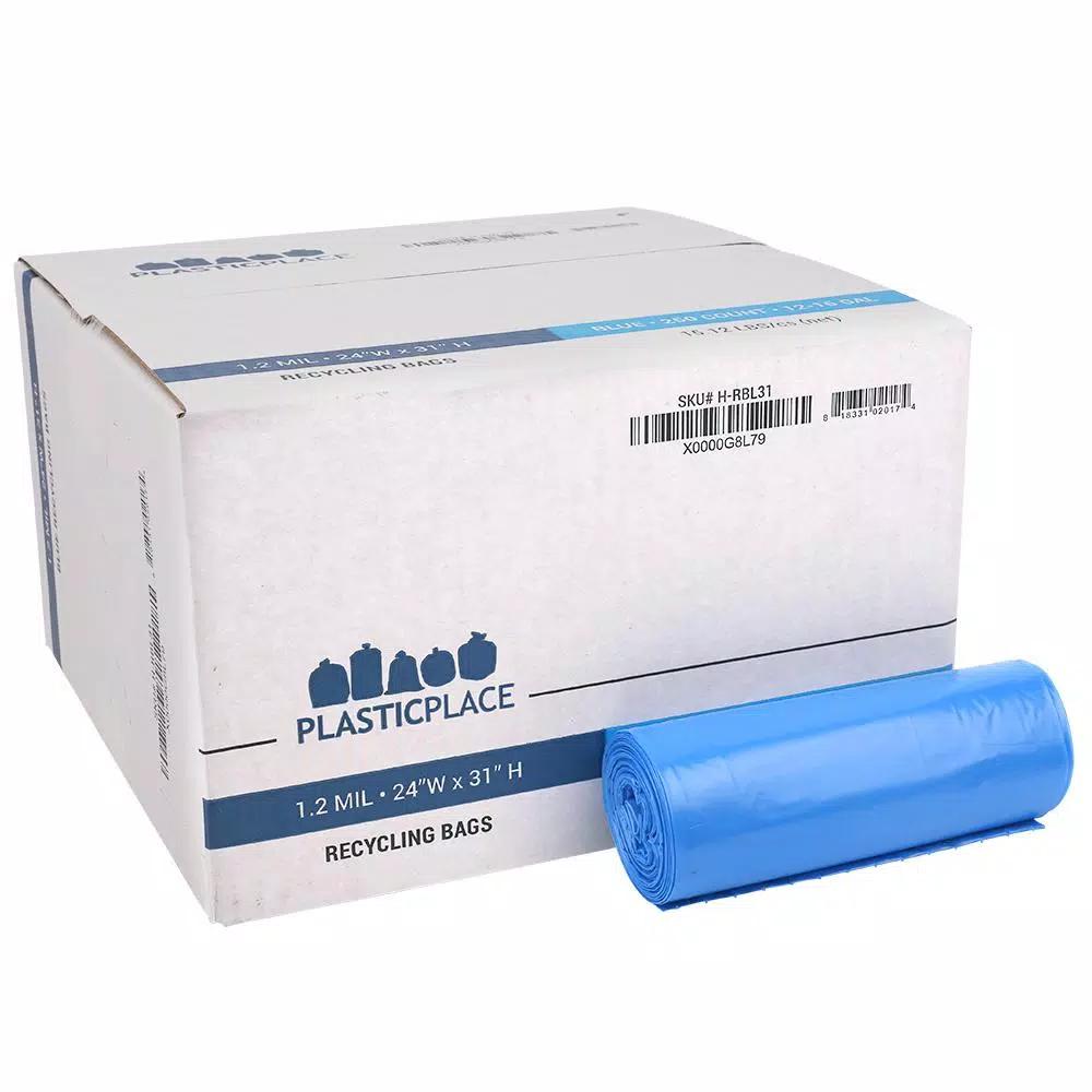 Plasticplace 12-16 Gallon Blue Recycling Bags, 1.2 Mil Thickness, 250 Count Case