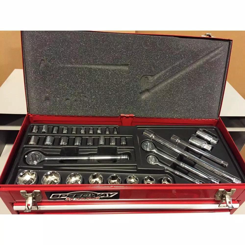 SPEEDWAY 24 in. 3-Drawer Steel Tool Chest with 118-Piece Bonus Tool Set
